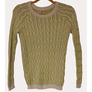 Willow & Clay Geometric Pattern Knit Sweater Crewneck Green XS